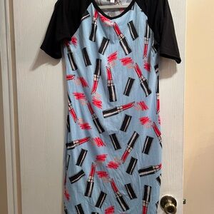 LuLaRoe Julia Dress - Black and Blue Lipstick Print
